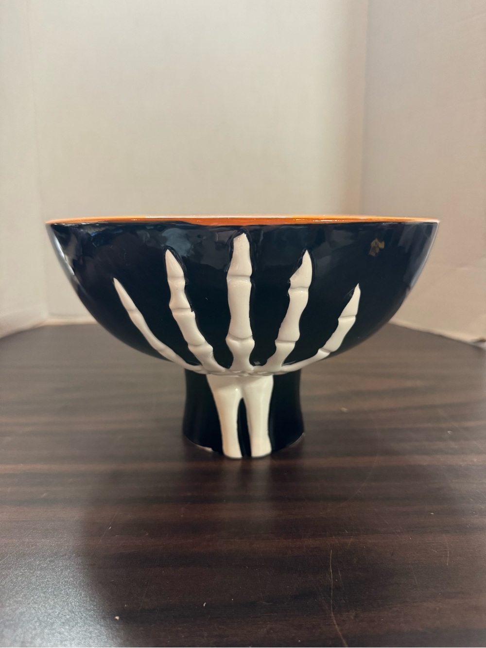 Halloween Cobwebs And Cauldron Skeleton Hand Pedestal Candy Bowl